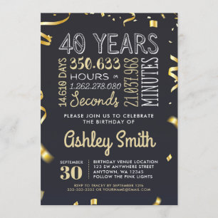 Elegant 40th Birthday Invitation Gold Glitter