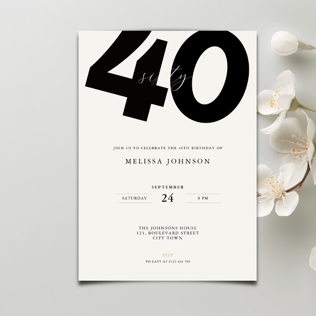 Elegant 40th Birthday Invitation - Minimal Style (Creator Uploaded)