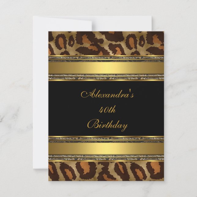 Elegant 40th Birthday Party Black Gold Animal Invitation (Front)