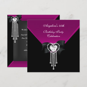 Elegant 40th Birthday Party Black Pink Diamond Invitation