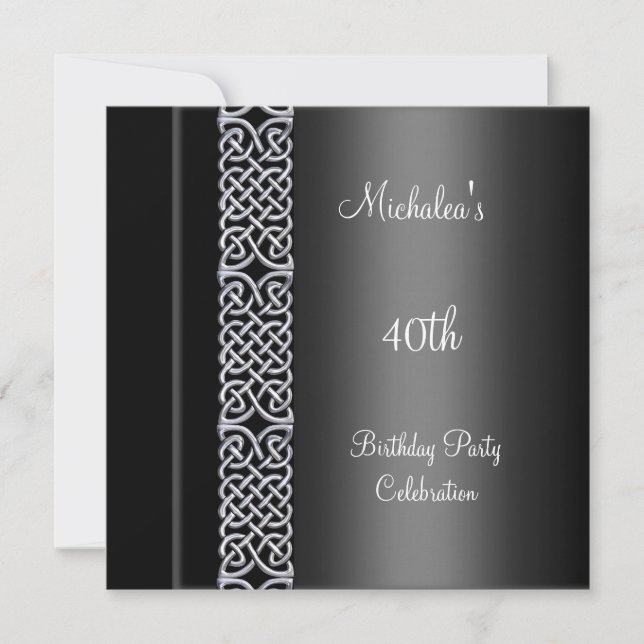 Elegant 40th Birthday Party Black Silver Trim Invitation (Front)