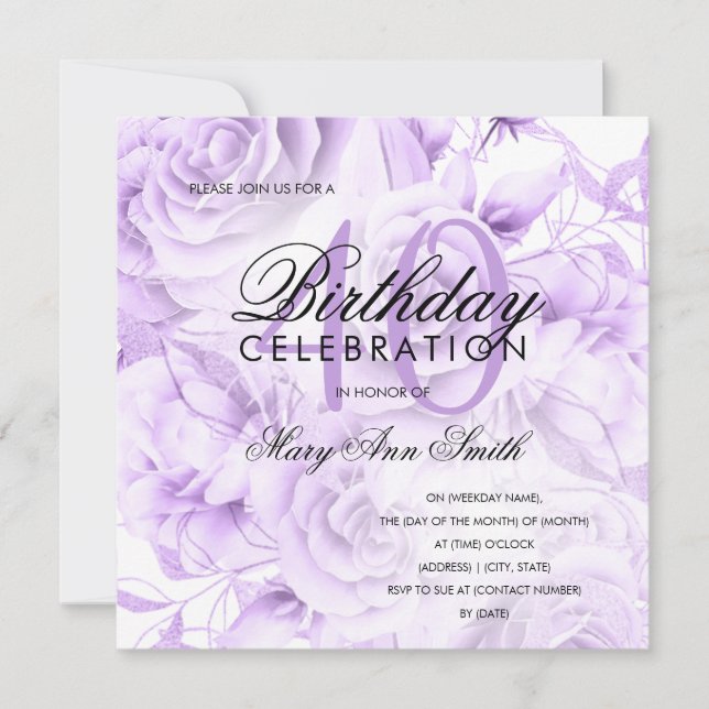 Elegant 40th Birthday Party Floral Purple  (Front)