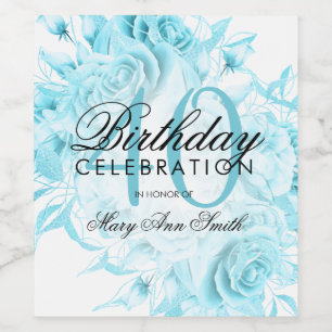 Elegant 40th Birthday Party Floral Teal  Wine Label