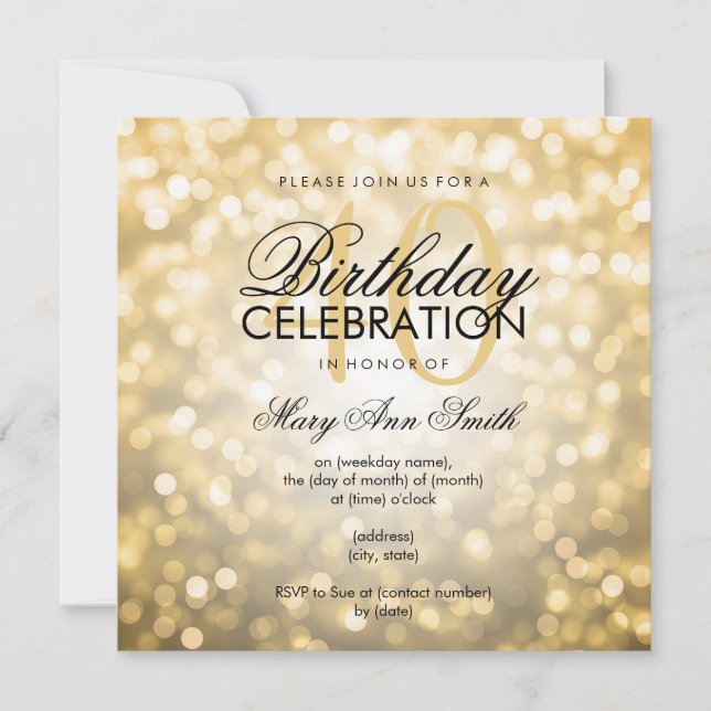 Elegant 40th Birthday Party Gold Glitter Lights Invitation (Front)