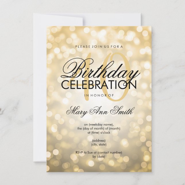 Elegant 40th Birthday Party Gold Glitter Lights Invitation (Front)