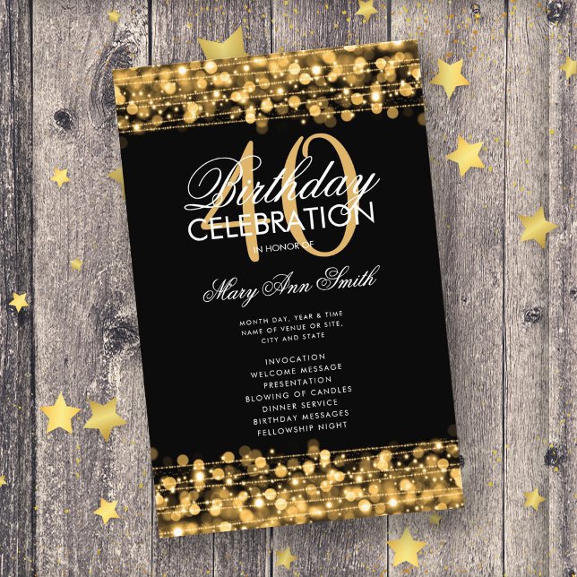 Elegant 40th Birthday Party Program Gold w/ Menu (Creator Uploaded)