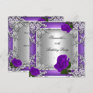 Elegant 40th Birthday Party Purple Rose Silver Invitation