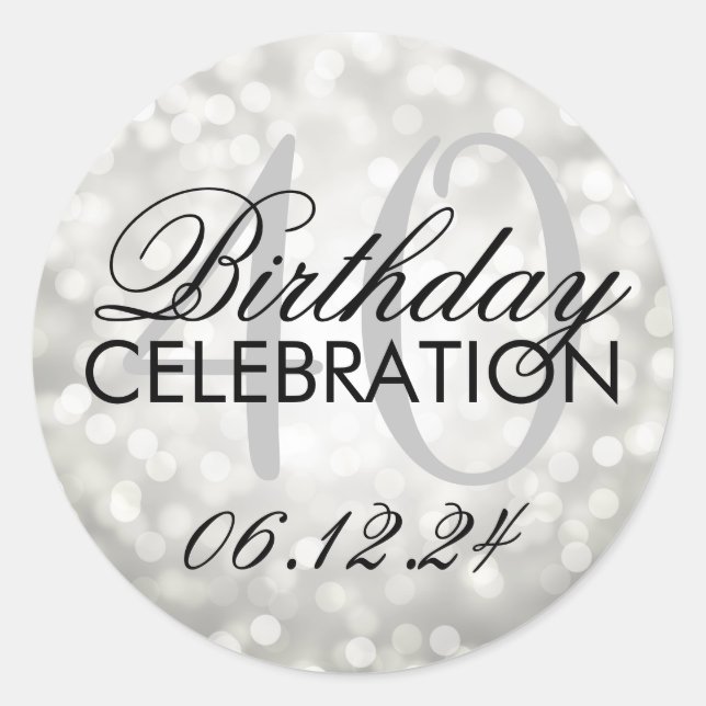 Elegant 40th Birthday Party Silver Glitter Lights Classic Round Sticker (Front)