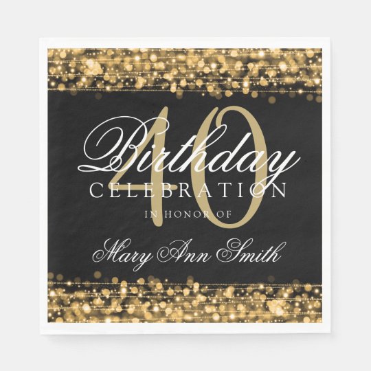 Elegant 40th Birthday Party Sparkles Gold Paper Napkin