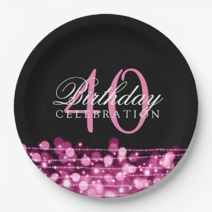 Elegant 40th Birthday Party Sparkles Pink Paper Plate