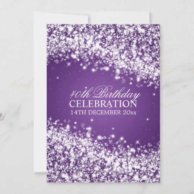 Elegant 40th Birthday Party Sparkling Wave Purple Invitation (Front)