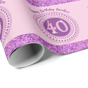 Elegant 40th Birthday Pink Glitter with Stripes Wrapping Paper
