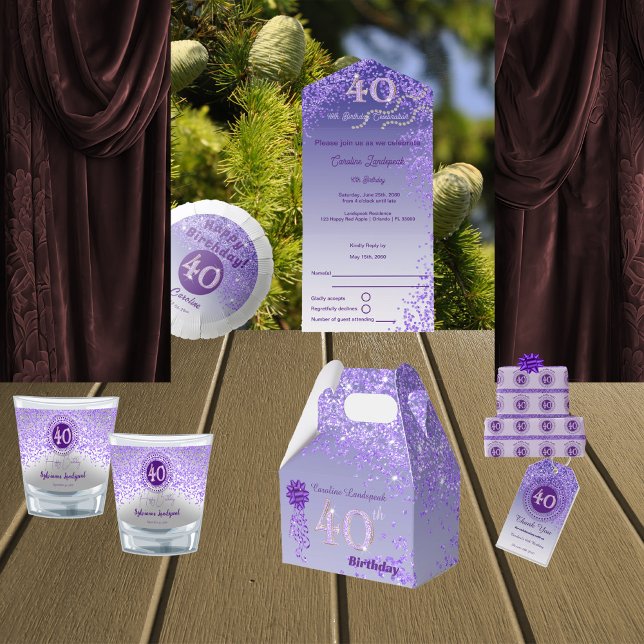 Elegant 40th Birthday Purple Glitter with Stripes Wrapping Paper (Creator Uploaded)