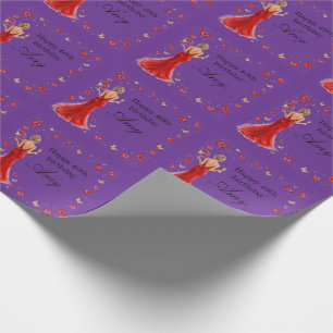 Elegant 40th Birthday red dress with butterflies Wrapping Paper