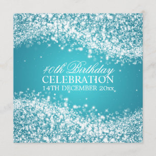 Elegant 40th Birthday Sparkling Wave Turquoise Invitation
