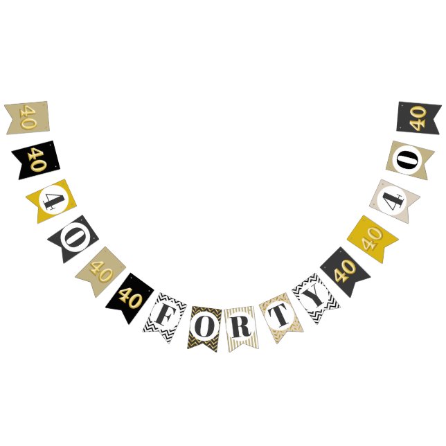 Elegant 40th fortieth gold charcoal modern party bunting flags (All)