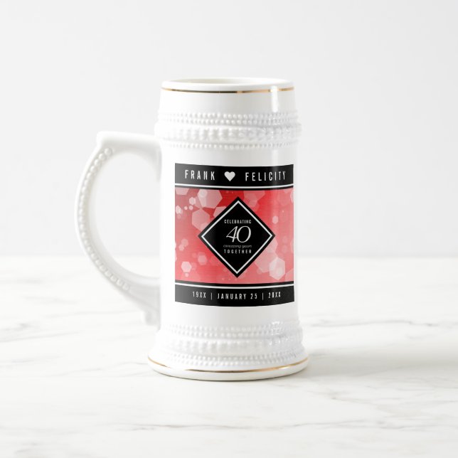 Elegant 40th Ruby Wedding Anniversary Celebration Beer Stein (Left)