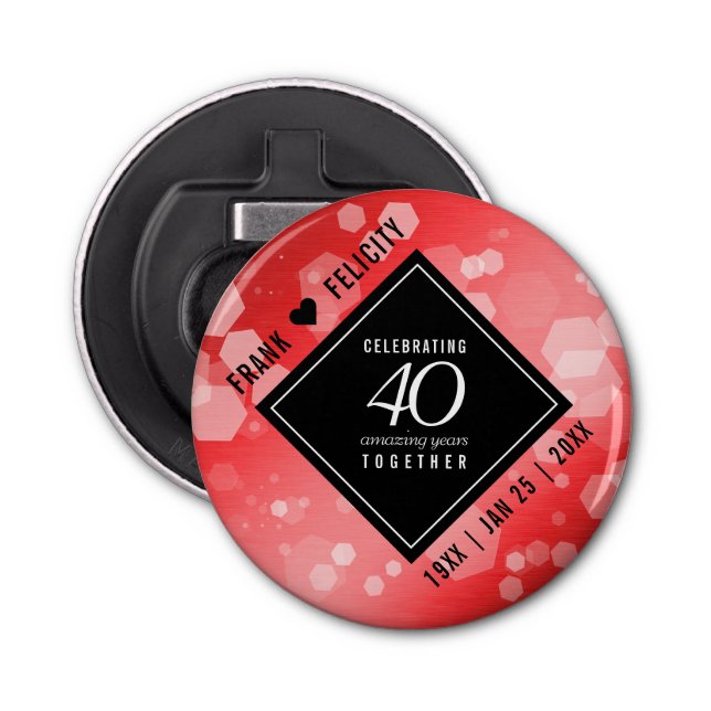 Elegant 40th Ruby Wedding Anniversary Celebration Bottle Opener (Front)