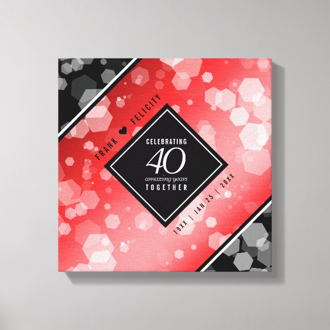 Elegant 40th Ruby Wedding Anniversary Celebration Canvas Print (Front)