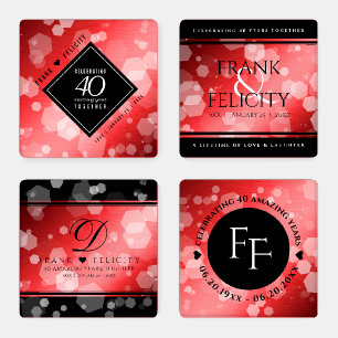 Elegant 40th Ruby Wedding Anniversary Celebration Coaster Set