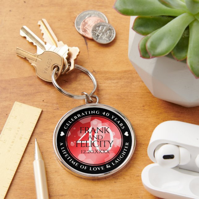 Elegant 40th Ruby Wedding Anniversary Celebration Keychain (Desk)