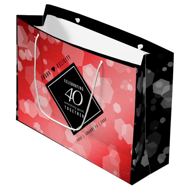 Elegant 40th Ruby Wedding Anniversary Celebration Large Gift Bag (Front Angled)