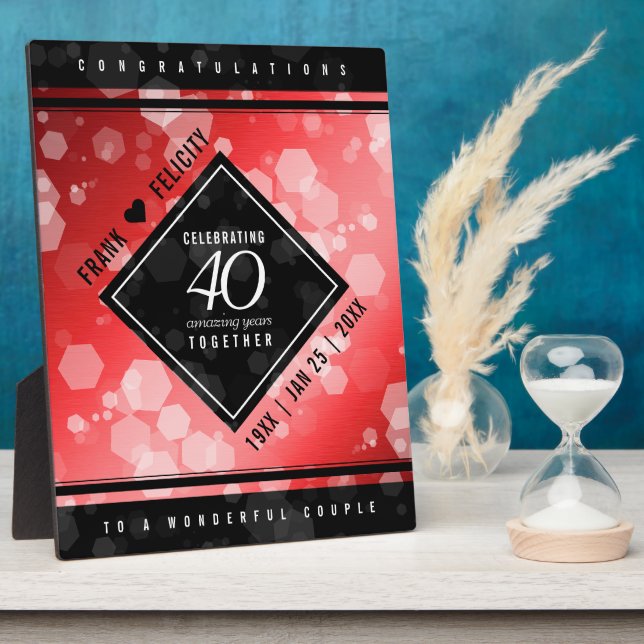 Elegant 40th Ruby Wedding Anniversary Celebration Plaque (Side)