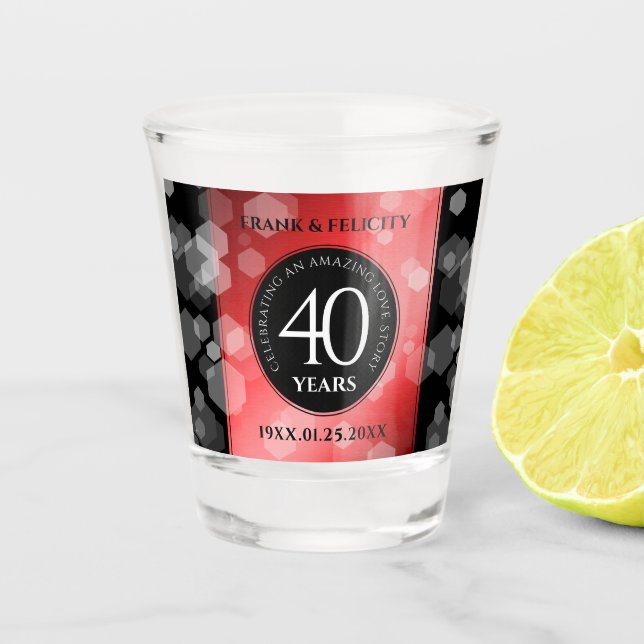 Elegant 40th Ruby Wedding Anniversary Celebration Shot Glass (Front)