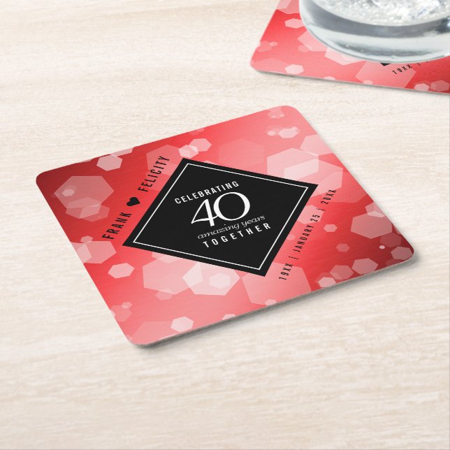 Elegant 40th Ruby Wedding Anniversary Celebration Square Paper Coaster (Angled)