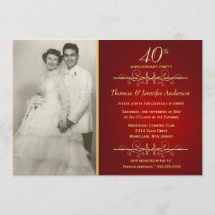 Elegant 40th Ruby Wedding Anniversary Invitations