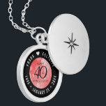 Elegant 40th Ruby Wedding Anniversary Locket Necklace<br><div class="desc">Commemorate the 40th wedding anniversary with this elegant locket! Elegant black serif and sans serif lettering with hexagonal confetti on a ruby red background add a memorable touch for this special occasion and extraordinary milestone. Customize with the happy couple's names. Add even more customization with a date for the ruby...</div>