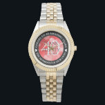 Elegant 40th Ruby Wedding Anniversary Watch<br><div class="desc">Celebrate the 40th ruby wedding anniversary with this commemorative watch! Elegant lettering with hexagonal confetti on a ruby red background add a memorable touch for this special occasion and extraordinary milestone. Customize with couple's names, dates of marriage, and congratulatory messages.
Design © W.H. Sim. See more at zazzle.com/expressionsoccasions</div>