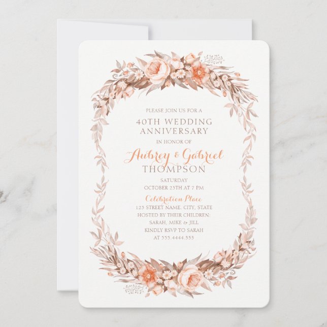 Elegant 40th Wedding Anniversary Floral Fall Invitation (Front)