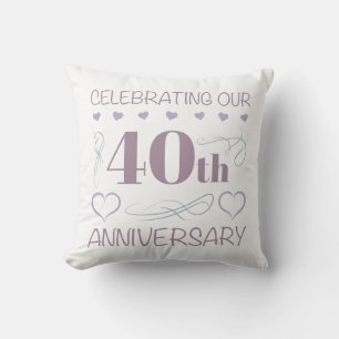 Elegant 40th Wedding Anniversary Purple Throw Pillow
