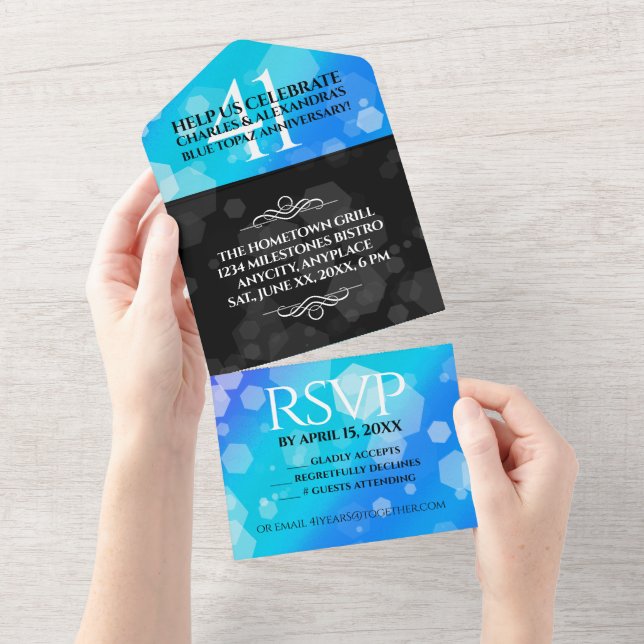 Elegant 41st Blue Topaz Wedding Anniversary All In One Invitation (Tearaway)