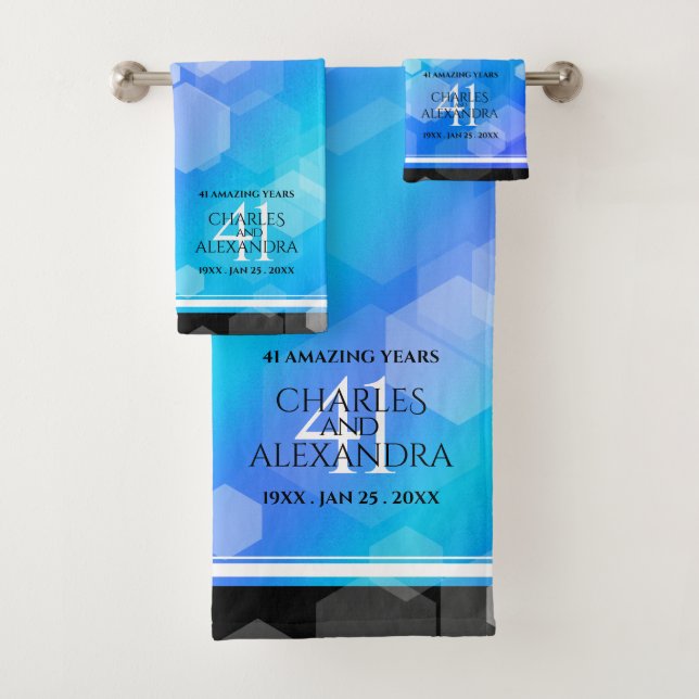 Elegant 41st Blue Topaz Wedding Anniversary Bath Towel Set (Insitu)