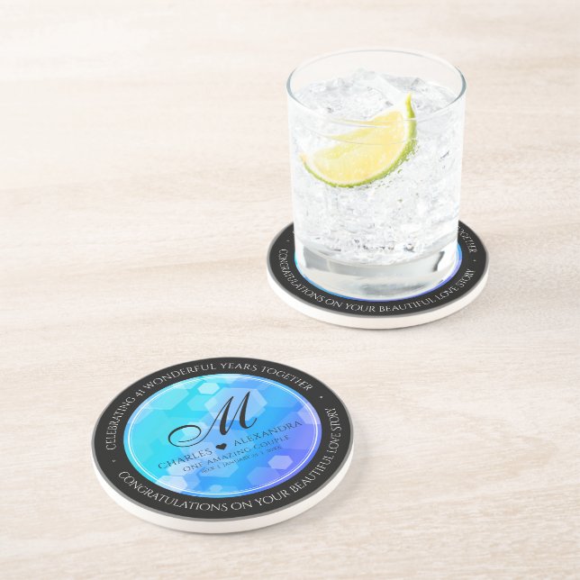 Elegant 41st Blue Topaz Wedding Anniversary Coaster (Side)