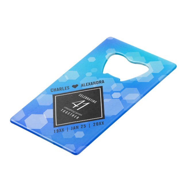 Elegant 41st Blue Topaz Wedding Anniversary Credit Card Bottle Opener (Front Angled)
