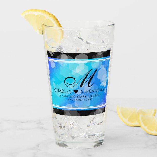 Elegant 41st Blue Topaz Wedding Anniversary Glass (Front Ice)