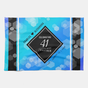 Elegant 41st Blue Topaz Wedding Anniversary Kitchen Towel
