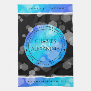 Elegant 41st Blue Topaz Wedding Anniversary Kitchen Towel