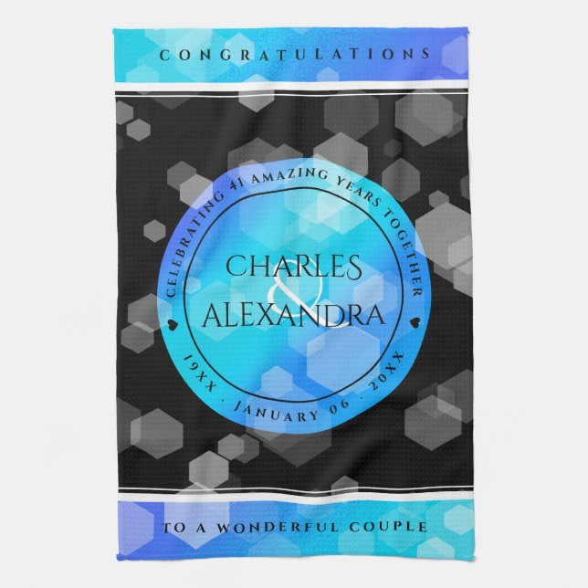 Elegant 41st Blue Topaz Wedding Anniversary Kitchen Towel (Vertical)