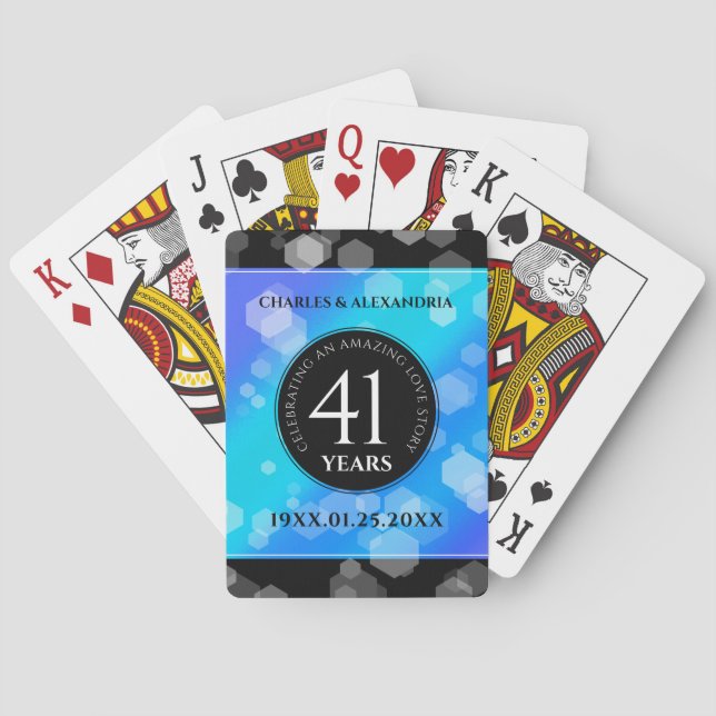 Elegant 41st Blue Topaz Wedding Anniversary Playing Cards (Back)
