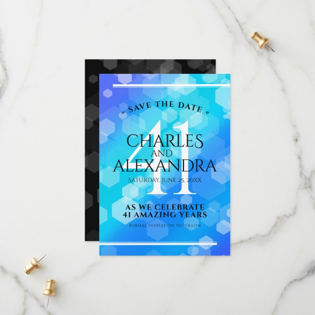 Elegant 41st Blue Topaz Wedding Anniversary Save T The Date (Front/Back In Situ)