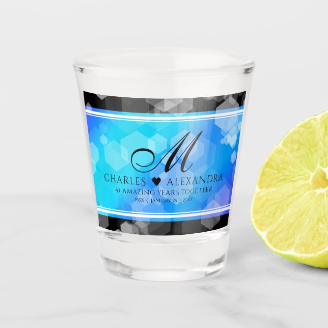 Elegant 41st Blue Topaz Wedding Anniversary Shot Glass (Front)