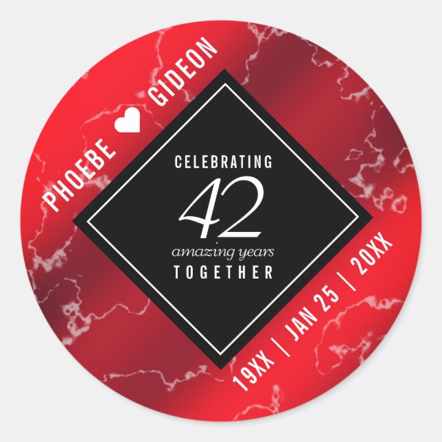 Elegant 42nd Jasper Wedding Anniversary Classic Round Sticker (Front)