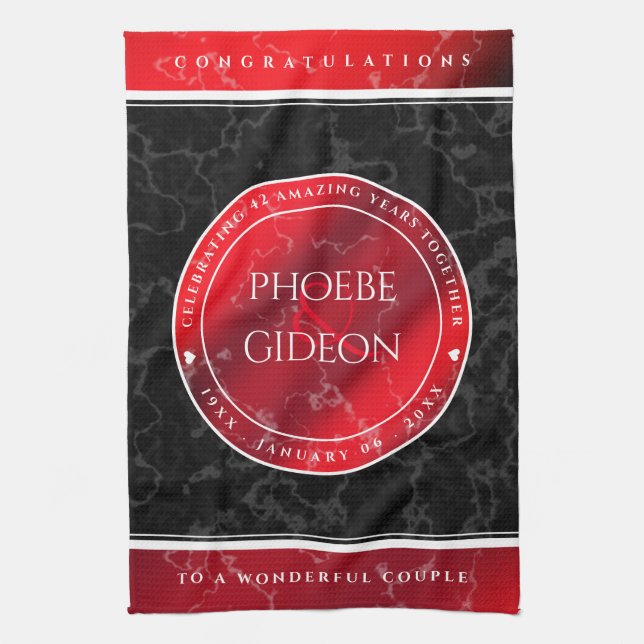 Elegant 42nd Jasper Wedding Anniversary Kitchen Towel (Vertical)