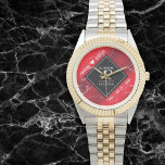 Elegant 42nd Jasper Wedding Anniversary Watch<br><div class="desc">Celebrate the 42nd jasper wedding anniversary and a love that stands the test of time with this stylish watch! Elegant white lettering on a marbled cherry red background add a memorable touch for this special occasion and extraordinary milestone. Personalize with the couple's names and years of marriage. Design © W.H....</div>