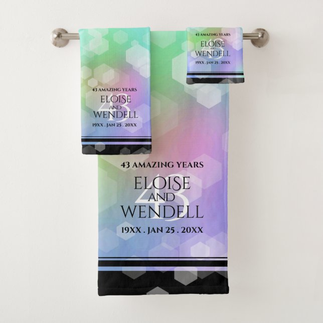 Elegant 43rd Opal Wedding Anniversary Celebration Bath Towel Set (Insitu)