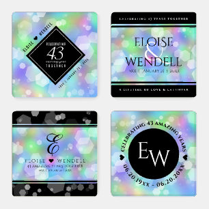 Elegant 43rd Opal Wedding Anniversary Celebration Coaster Set